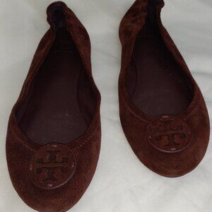 Tory Burch Brown Suede Flats | Classic Logo Ballet Style